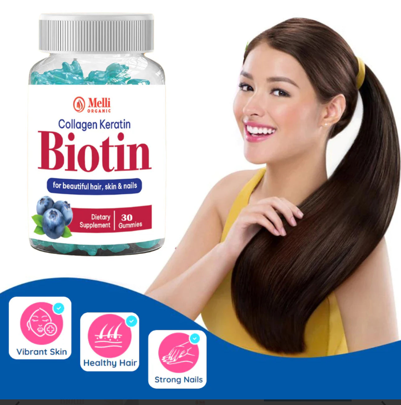 Melli Organic Collagen Keratin Biotin Gummies 30Pcs