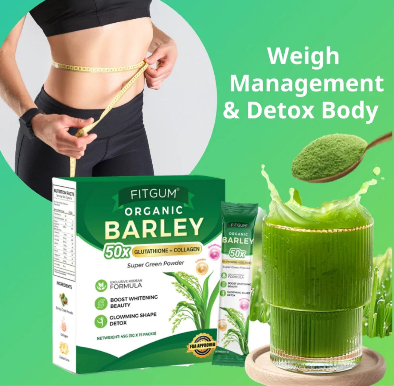 Fitgum Organic Barley Weight Loss Detox Powder - 45g
