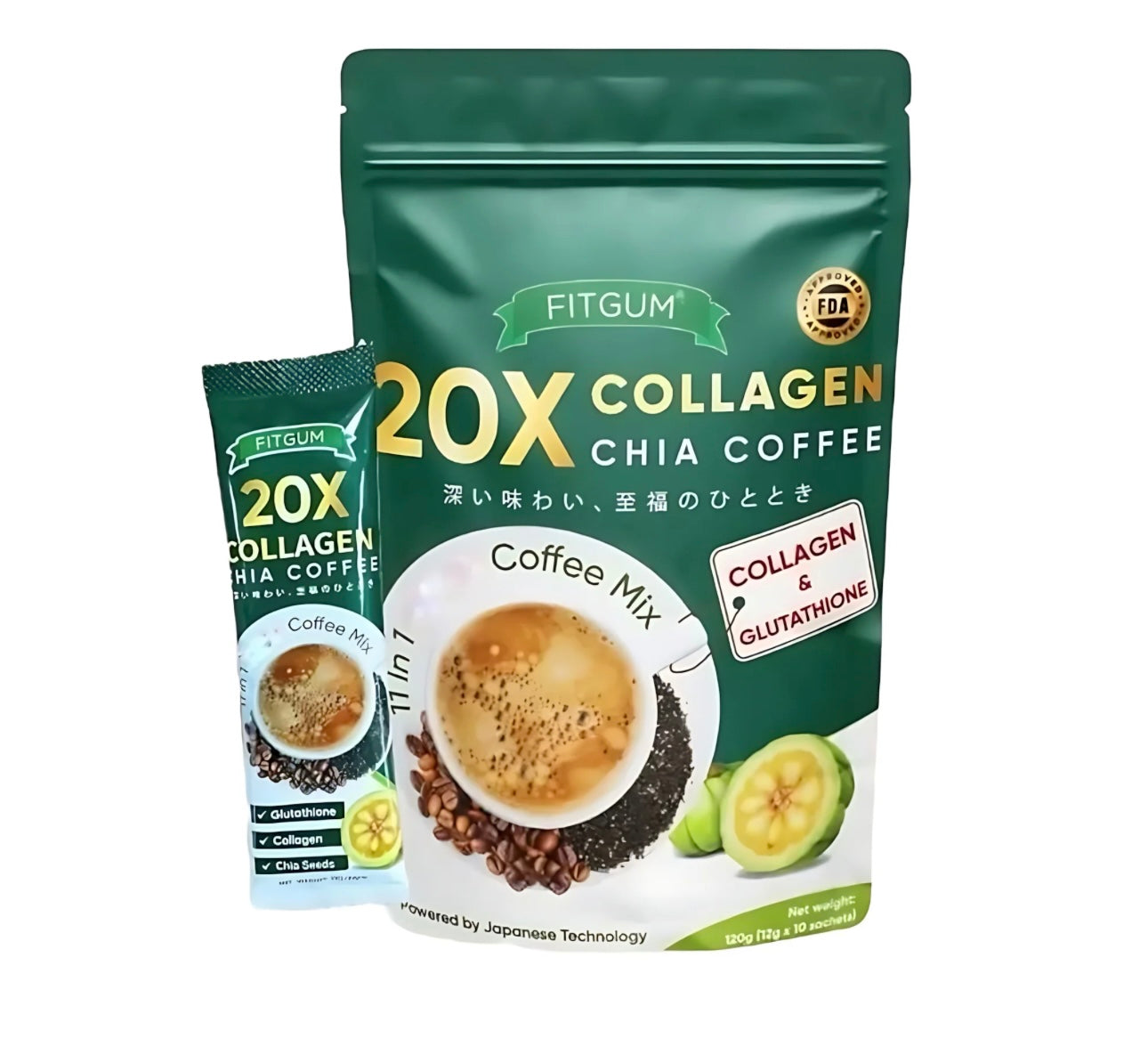 Fitgum 20X Collagen Chia 11 In 1 Shape Coffee Mix - 12g X 10pcs