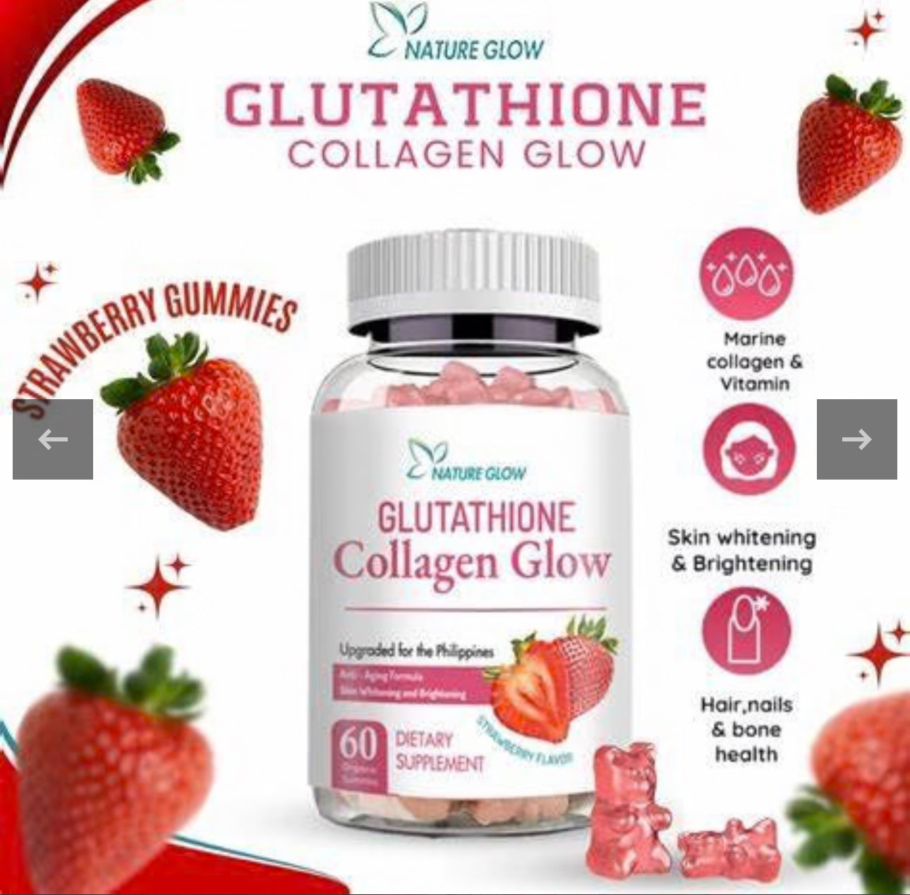 Nature Glow Glutathione Collagen Glow Strawberry Gummies